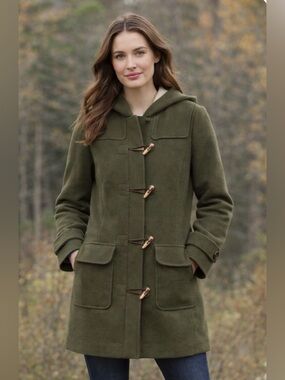 L.L. Bean Olive Green Hooded Toggle Pea Coat